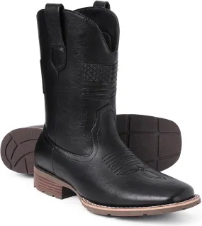 Cowboy Boots For Men - Mens Square Toe Western Boot With Flag, Faux Leather Booties, Botas Para Hombre Vaqueras Suitable For Concert, Daily, Wedding