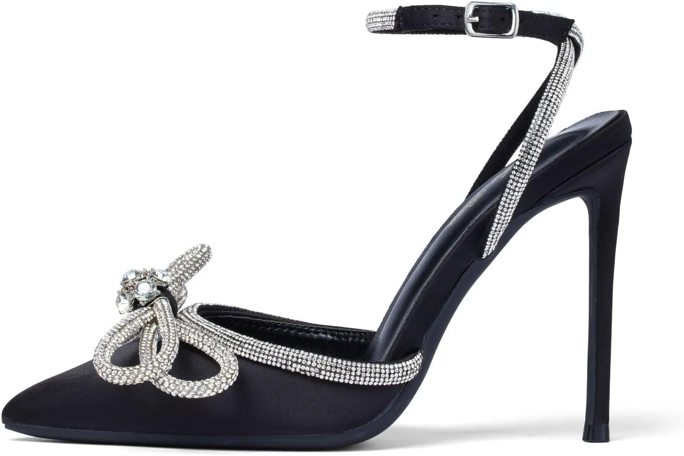 Elisabet Tang Women's High Heel Pumps,Satin Rhinestone Bowknot Lace Up Sandals Pointed Toe Ankle Buckle Straps Pump Stiletto Sandals