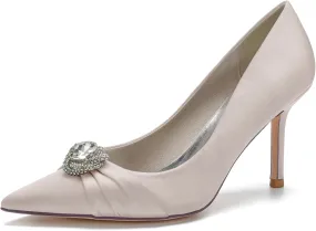 FufoneUS Bridal Shoes Women's Closed Toe Stiletto Bridal Evening Party Wedding Dress Shoes with Crystal,Champagne,12
