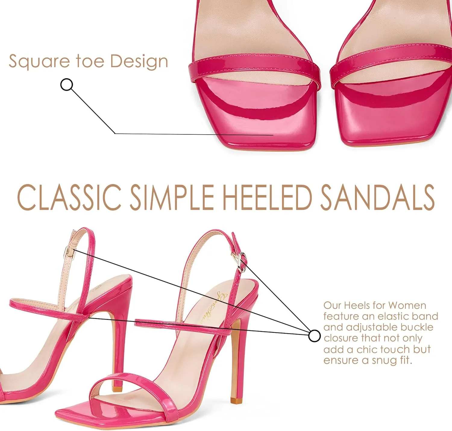 GENSHUO Womens 4 inches Heeled Sandals Square Open Toe Ankle Strap Stiletto High Heel Sandals Dress Wedding Party Heels