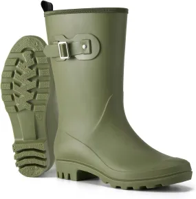 HISEA Mid-calf Rubber Rain Boots for Women Waterproof Wellington Boots for Outdoor