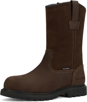 HISEA NINGO Mens Steel/Soft Toe Work Boots, 100% Waterproof Wellington Boots Shoes with Full-grain Leather, Oil Slip Resistant, Hazard Protection, Pull on Work Boots for Men, for Construction, Farming