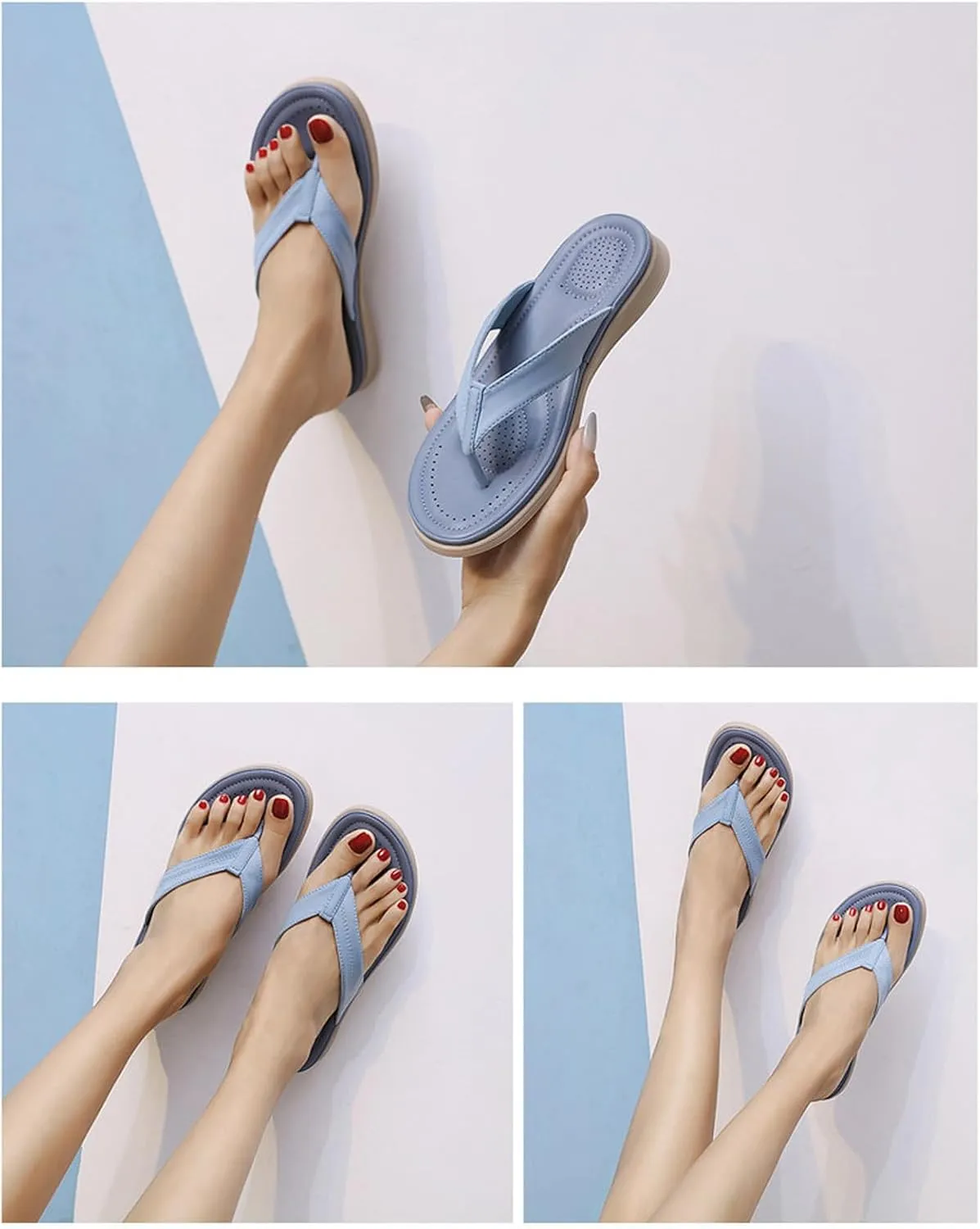 Ladies Summer Casual Solid Colour Thick Bottom Beach Large Size Slope Heel Sandal Womens Bling Flip Flops Size 9