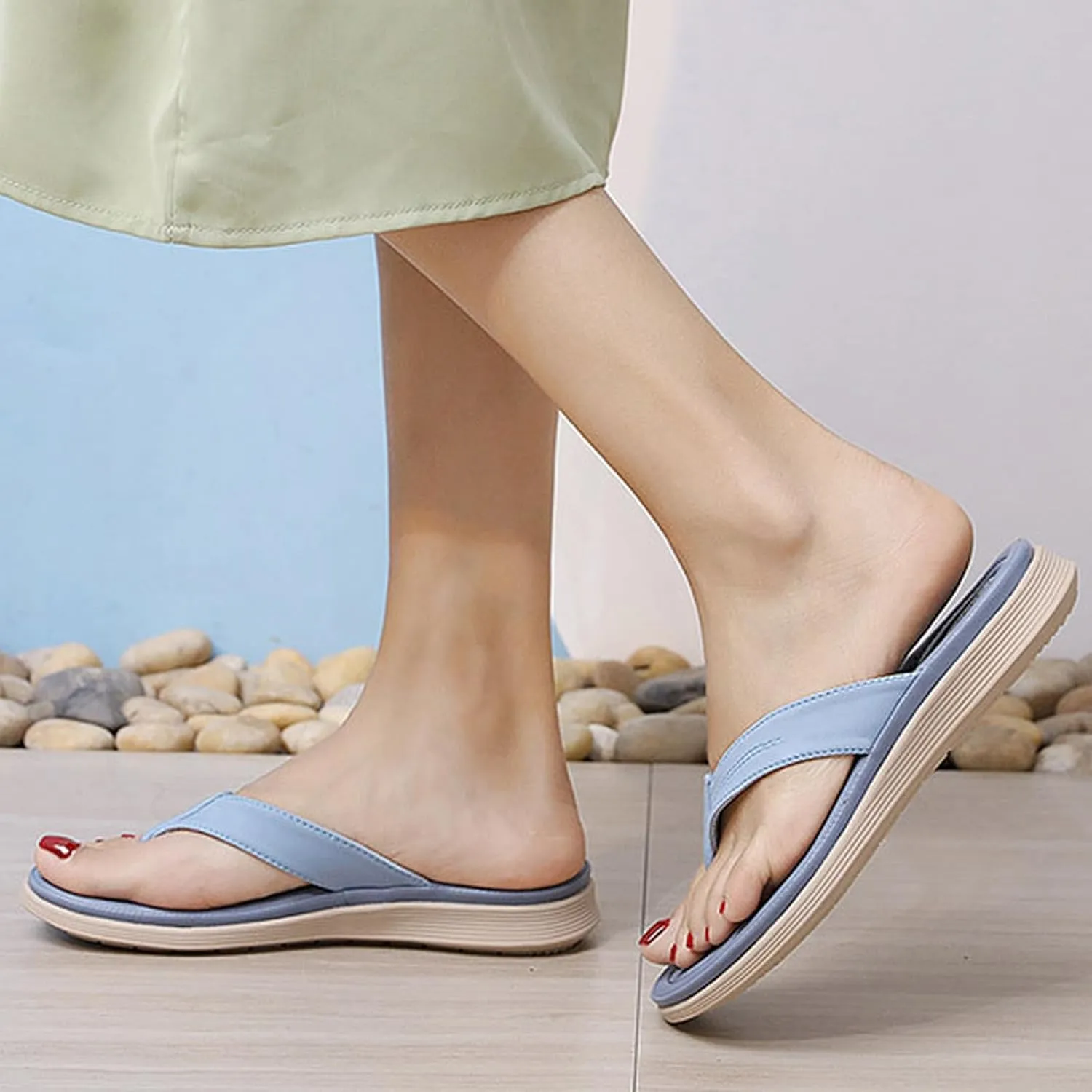 Ladies Summer Casual Solid Colour Thick Bottom Beach Large Size Slope Heel Sandal Womens Bling Flip Flops Size 9