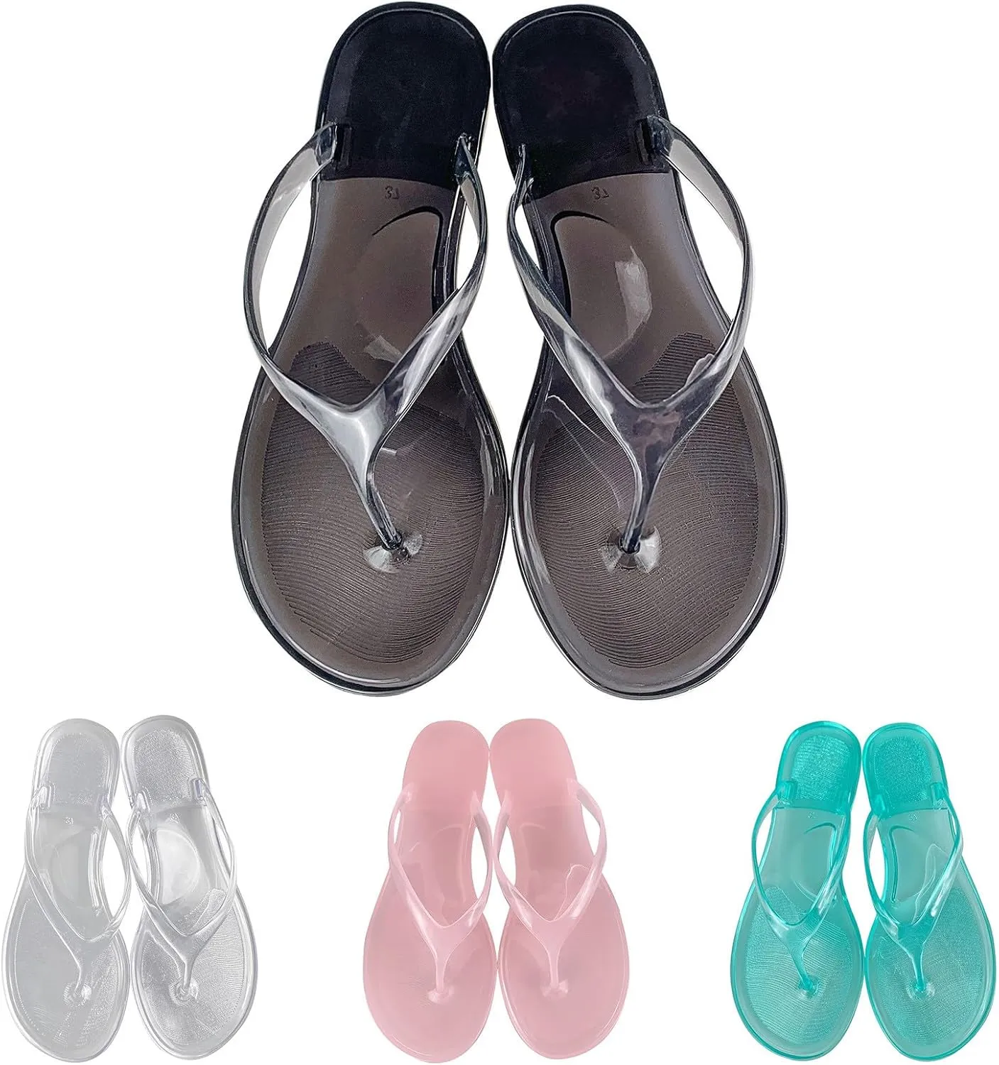 Ladies Summer Transparent Jelly Crystal Flat Bottom Toe Flip Flops Beach Sandal House Slippers for Women Heel