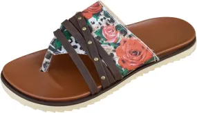 Large Size Flat Flower Flip Flops Women's Outer Wear Printed Beach Sandals Lady Sandals with High Arch Support