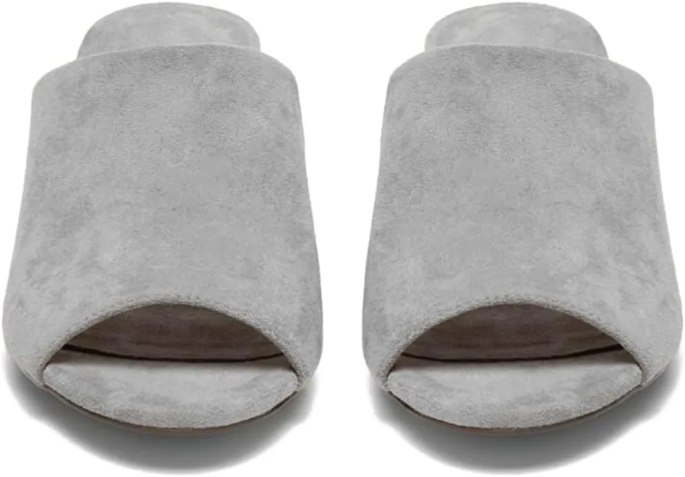 LEHOOR Women Chunky Block Heel Mules Open Peep Toe Slip On Suede Sandals 2” Mid Heels Round Toe Slides Shoes Comfortable Backless Loafers Office Work Summer Beach Slide Slippers Elegant 4-11 M US
