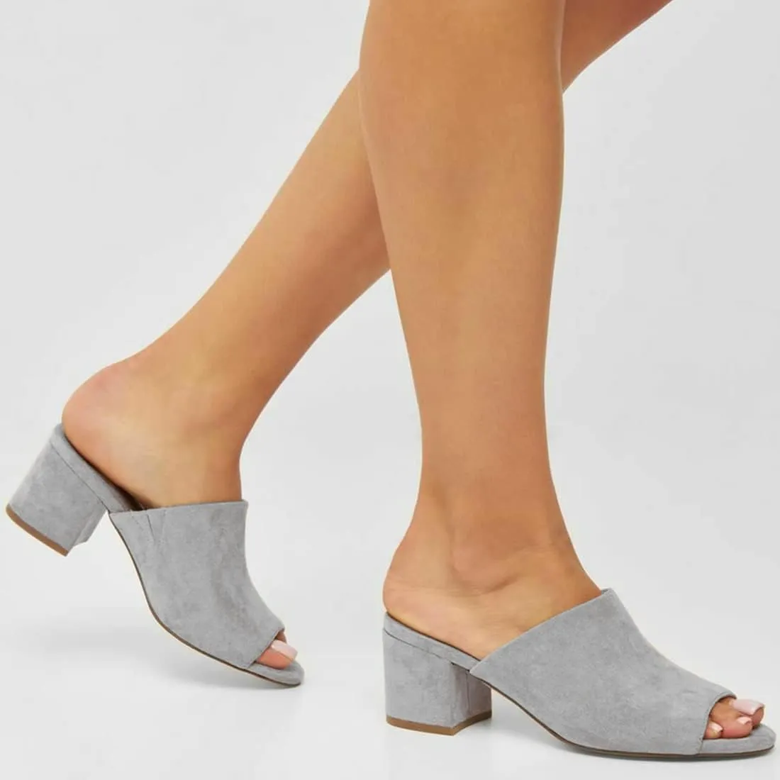 LEHOOR Women Chunky Block Heel Mules Open Peep Toe Slip On Suede Sandals 2” Mid Heels Round Toe Slides Shoes Comfortable Backless Loafers Office Work Summer Beach Slide Slippers Elegant 4-11 M US