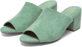 LEHOOR Women Chunky Block Heel Mules Open Peep Toe Slip On Suede Sandals 2” Mid Heels Round Toe Slides Shoes Comfortable Backless Loafers Office Work Summer Beach Slide Slippers Elegant 4-11 M US