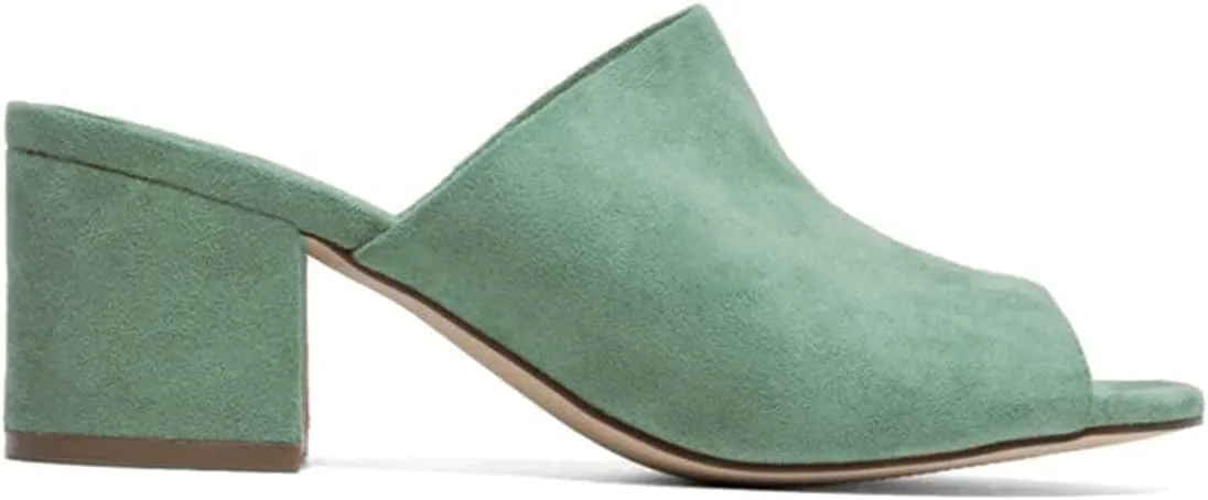 LEHOOR Women Chunky Block Heel Mules Open Peep Toe Slip On Suede Sandals 2” Mid Heels Round Toe Slides Shoes Comfortable Backless Loafers Office Work Summer Beach Slide Slippers Elegant 4-11 M US