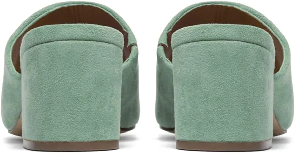 LEHOOR Women Chunky Block Heel Mules Open Peep Toe Slip On Suede Sandals 2” Mid Heels Round Toe Slides Shoes Comfortable Backless Loafers Office Work Summer Beach Slide Slippers Elegant 4-11 M US