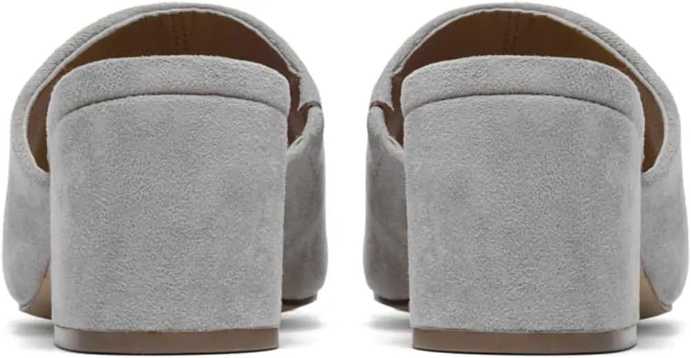 LEHOOR Women Chunky Block Heel Mules Open Peep Toe Slip On Suede Sandals 2” Mid Heels Round Toe Slides Shoes Comfortable Backless Loafers Office Work Summer Beach Slide Slippers Elegant 4-11 M US