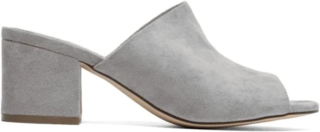 LEHOOR Women Chunky Block Heel Mules Open Peep Toe Slip On Suede Sandals 2” Mid Heels Round Toe Slides Shoes Comfortable Backless Loafers Office Work Summer Beach Slide Slippers Elegant 4-11 M US