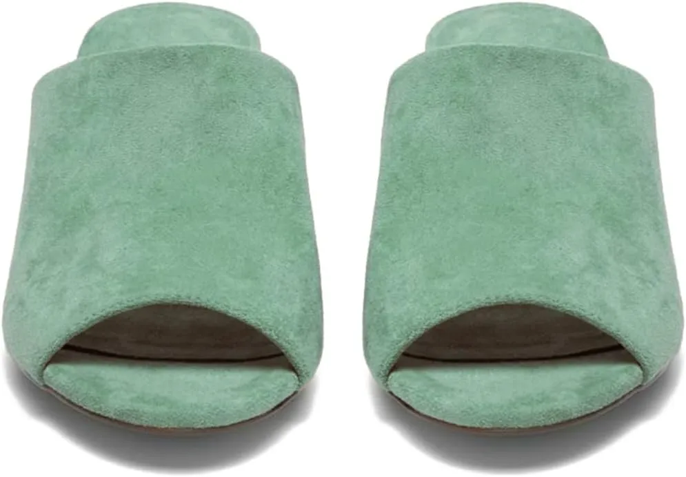 LEHOOR Women Chunky Block Heel Mules Open Peep Toe Slip On Suede Sandals 2” Mid Heels Round Toe Slides Shoes Comfortable Backless Loafers Office Work Summer Beach Slide Slippers Elegant 4-11 M US