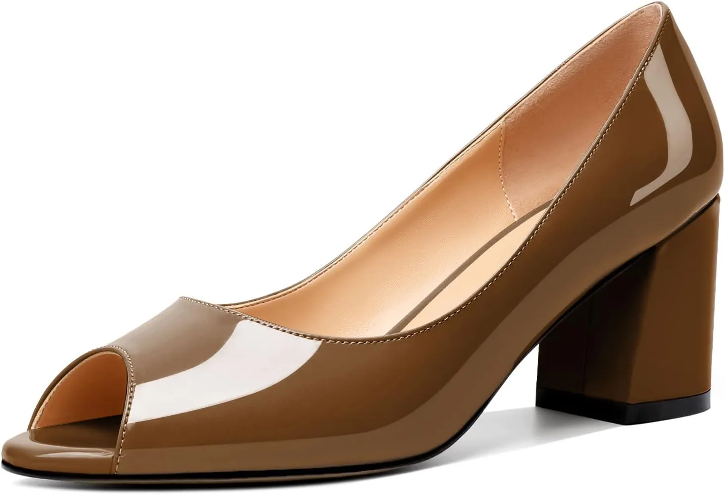 Mettesally Womens Peep Toe Pumps Low Chunky Heels Slip On Comfortable Open Toe Wedding Prom Dressy Shoes