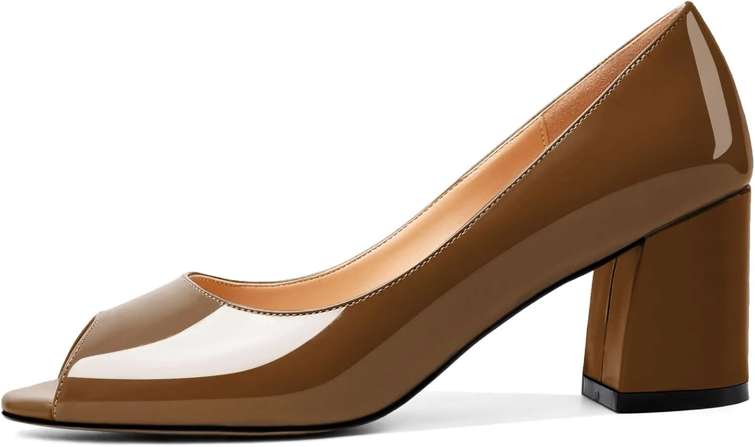 Mettesally Womens Peep Toe Pumps Low Chunky Heels Slip On Comfortable Open Toe Wedding Prom Dressy Shoes