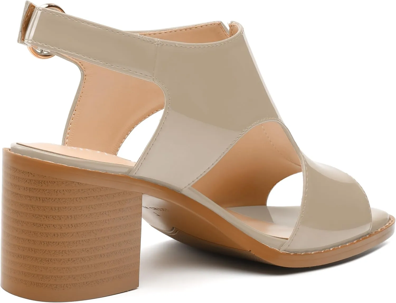 MODENCOCO Women's Heeled Sandals Peep Open Toe Chunky Ankle Booties Low Heel Cutout Bootie Heels Patent Comfy Party Dress Shoes