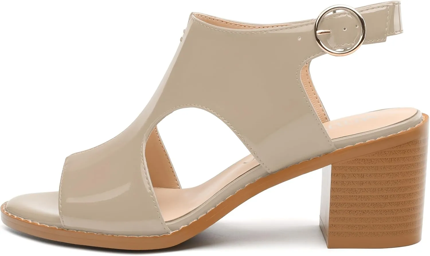 MODENCOCO Women's Heeled Sandals Peep Open Toe Chunky Ankle Booties Low Heel Cutout Bootie Heels Patent Comfy Party Dress Shoes