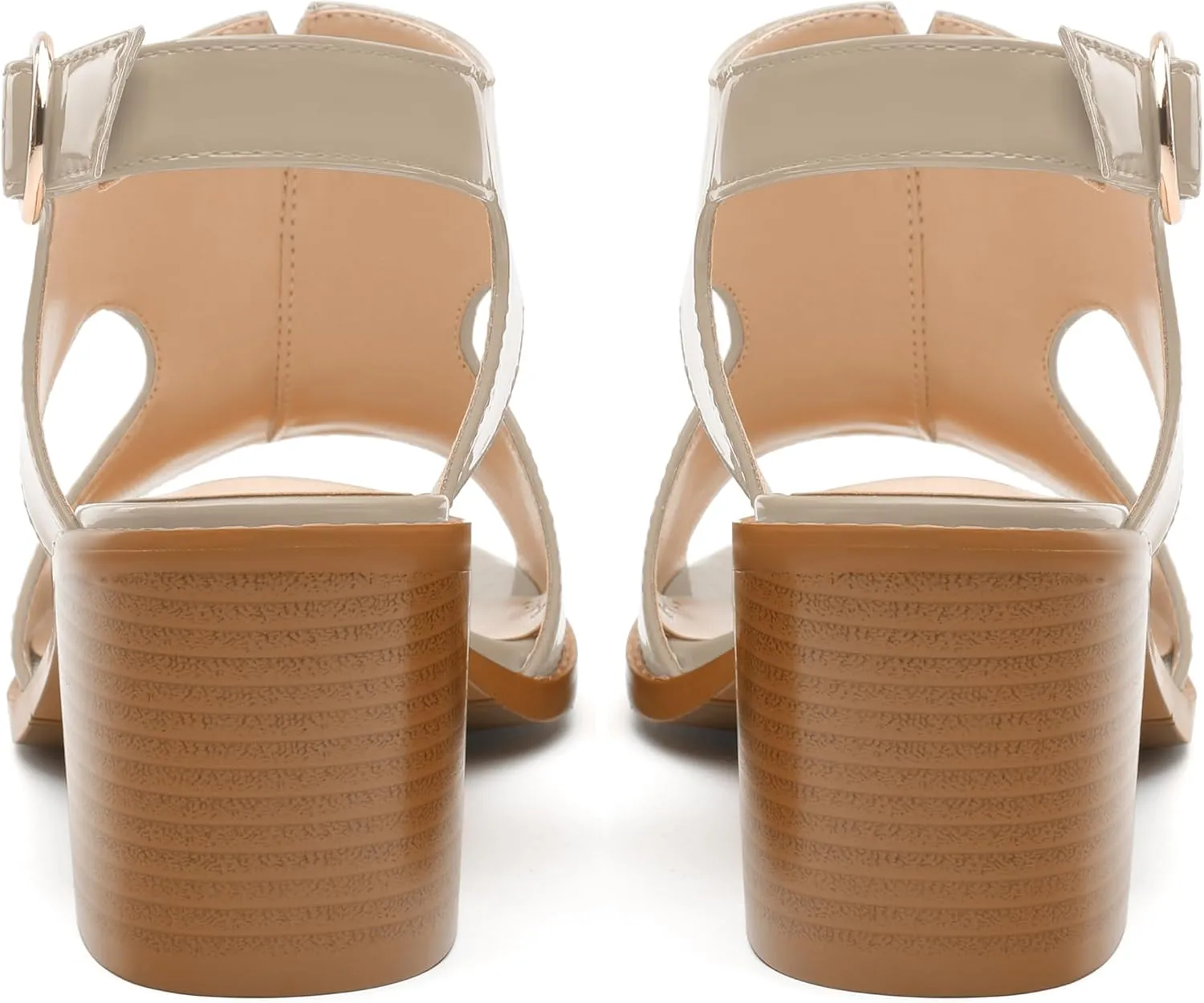 MODENCOCO Women's Heeled Sandals Peep Open Toe Chunky Ankle Booties Low Heel Cutout Bootie Heels Patent Comfy Party Dress Shoes