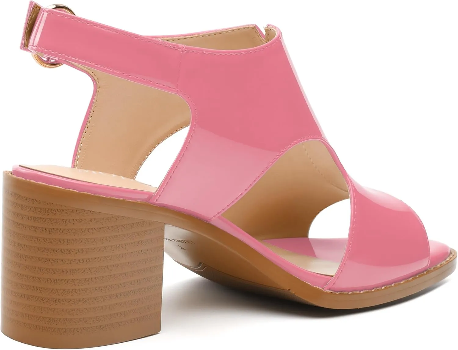 MODENCOCO Women's Heeled Sandals Peep Open Toe Chunky Ankle Booties Low Heel Cutout Bootie Heels Patent Comfy Party Dress Shoes