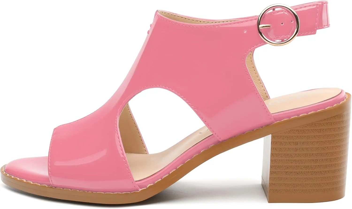 MODENCOCO Women's Heeled Sandals Peep Open Toe Chunky Ankle Booties Low Heel Cutout Bootie Heels Patent Comfy Party Dress Shoes