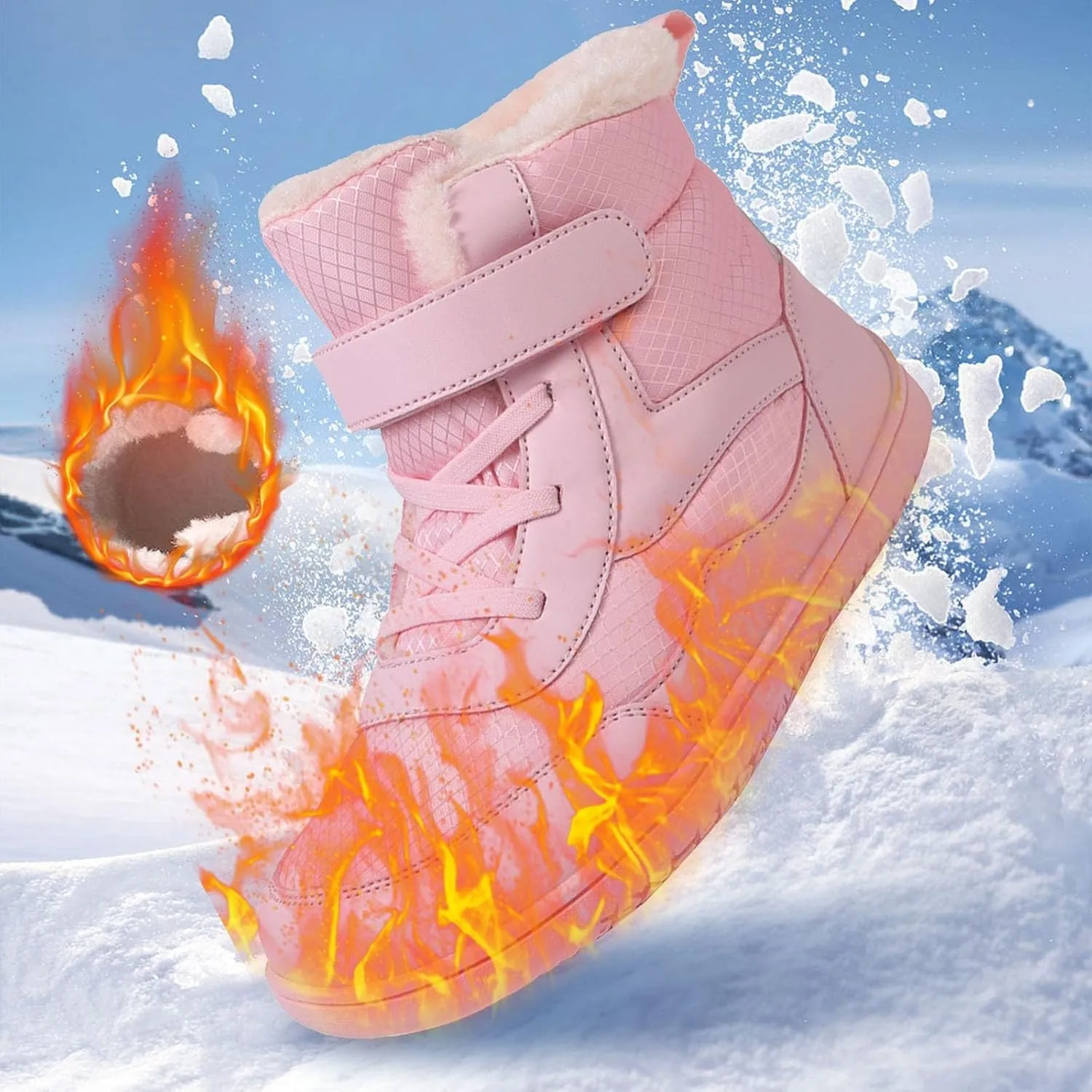 Open Toe Fuzzy Snow Booties For Boys Kids Childrens Leather Flat Non Slip Shoes Outdoor Running Warm Lightweight Boots