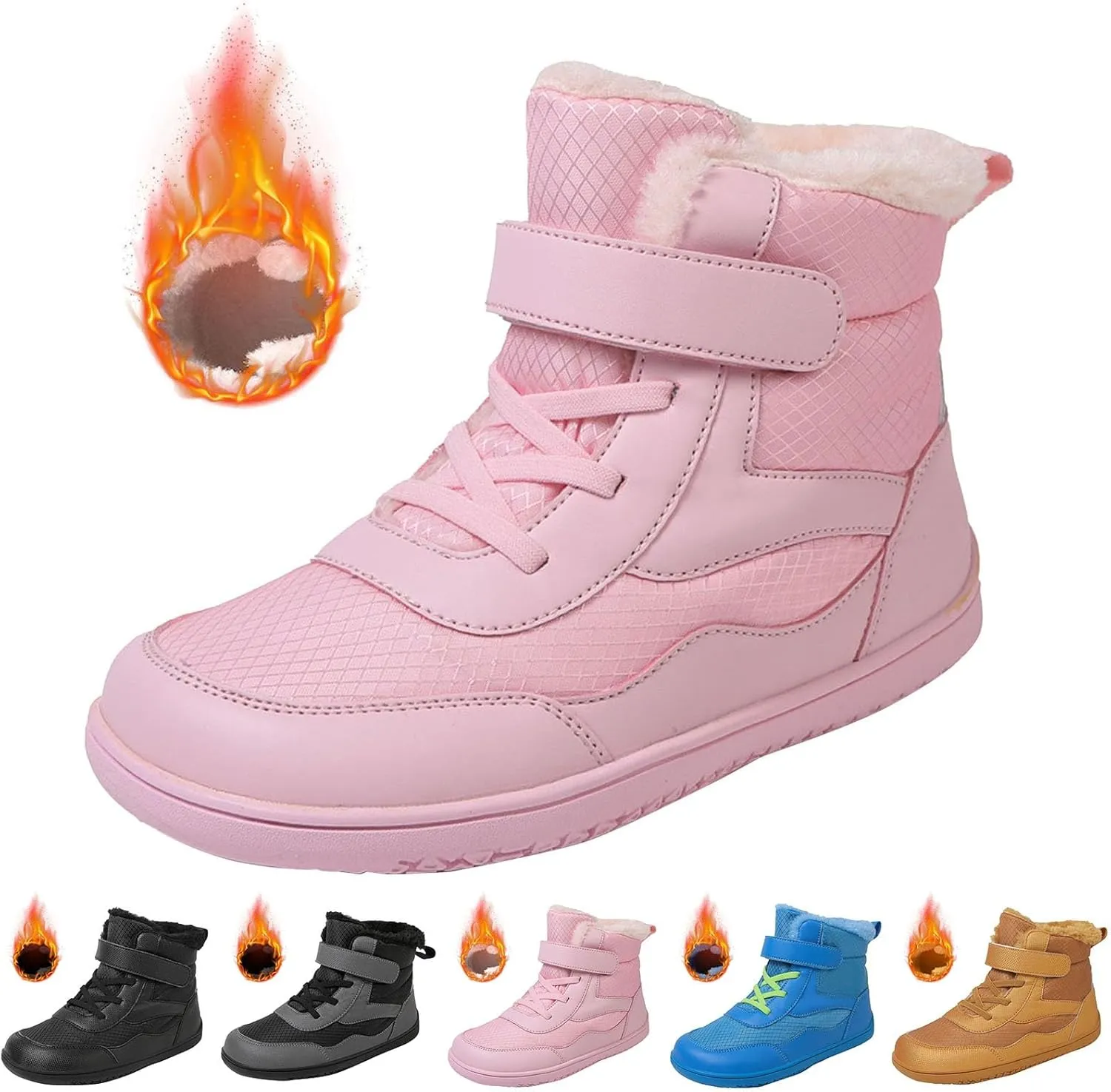 Open Toe Fuzzy Snow Booties For Boys Kids Childrens Leather Flat Non Slip Shoes Outdoor Running Warm Lightweight Boots