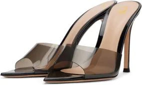 SHODENSE Women Clear Stiletto Mules Pointed Open Toe Slip On Mule Sandals Transparent 4 Inch Thin High Heel Dress Mule Shoes Ladies Peep Toe Sexy Wedding Chic Party Stiletto Heels 4-11 M US