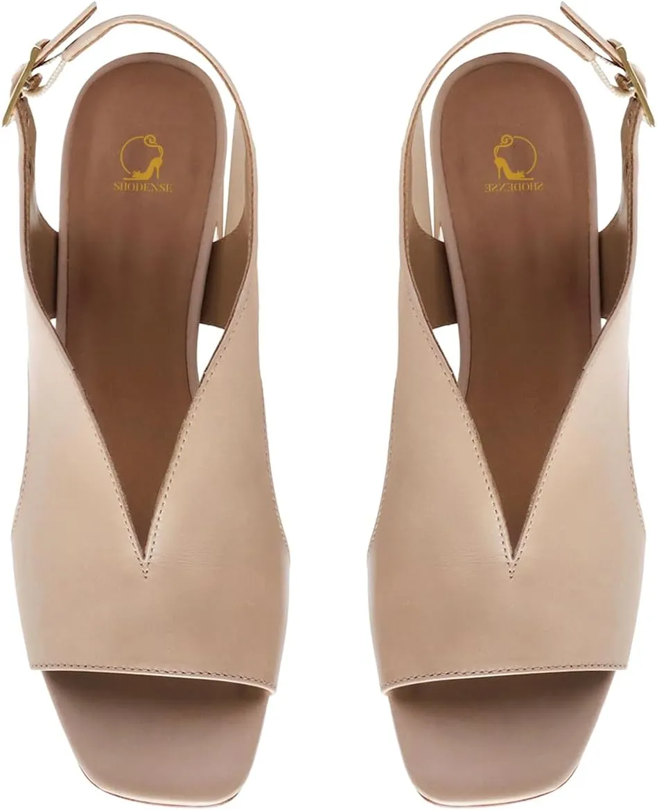 SHODENSE Women Heeled Sandals Peep Square Toe Suede Chunky Block Heel Sandal Booties Cut-out Ankle Strap Heeled Dress Sandal Shoes Open Toe Slingback Pumps Backless Buckle Summer Elegant 4-13 M US