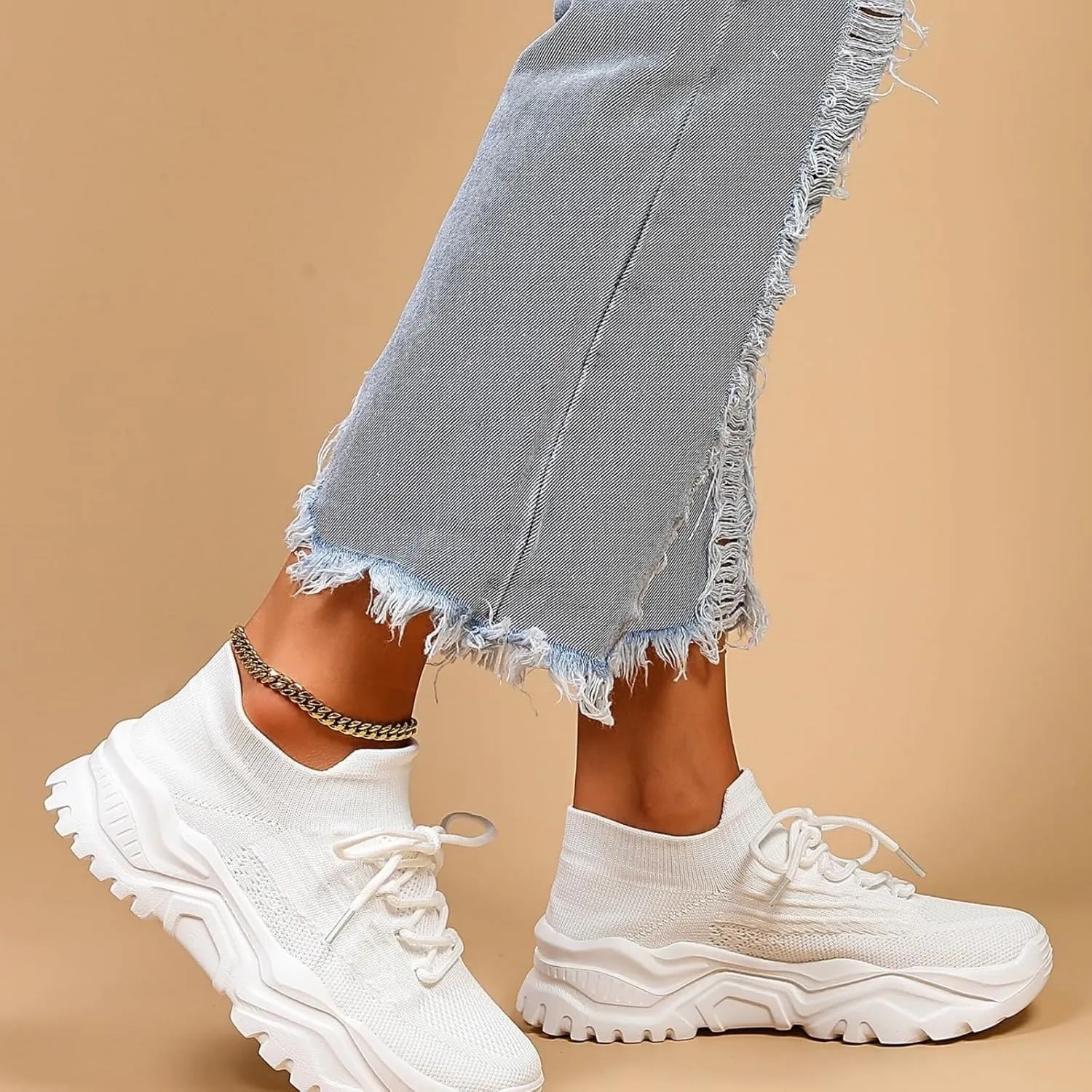 Wide Toe Box Sneakers Women Fashion Platform Chunky Sneakers Loafers Comfortable Breathable Wedge Walking Sport Casual Shoes Mesh Slip On Walking Shoes
