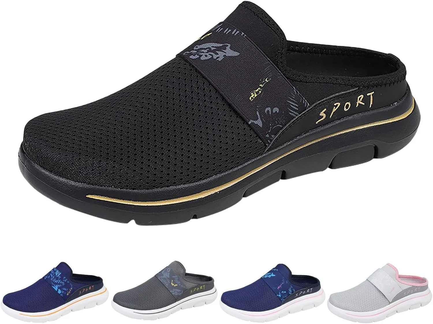 Womens Backless Sneakers Mesh Slip-on Mule Shoes Womens Running Shoes High Top Black Casual Shoes Black Sneakers Platform Tennis Shoe Loafers Casual Slip On