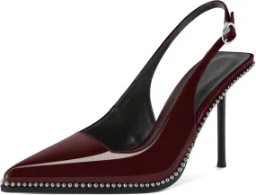 Women's Slingback Pumps Pointed Toe High Stiletto Heels Backless Stretch Beaded Heels 4.2 Inch Dress Pumps Shoes