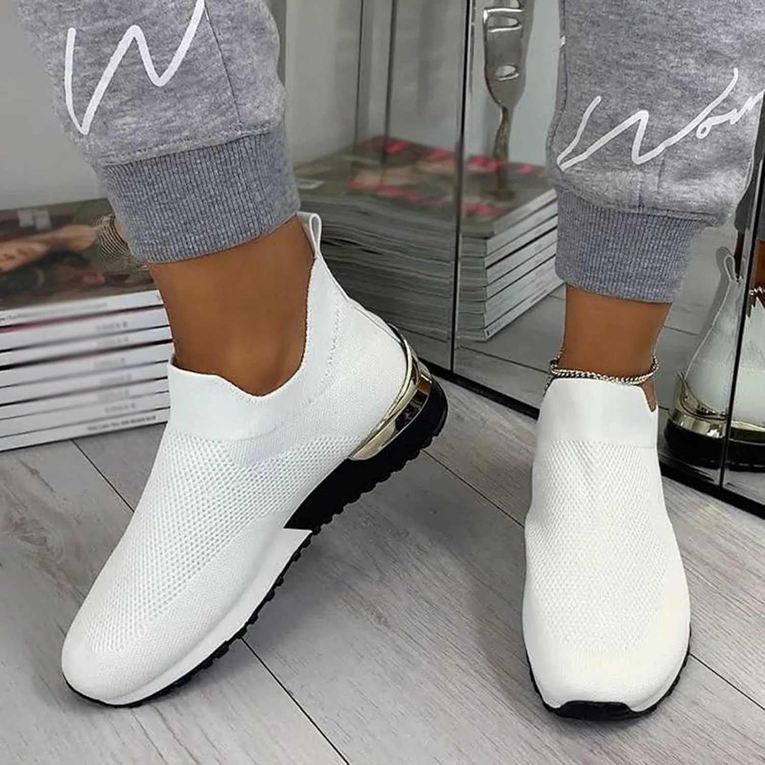 Women's Slip-on Shoes Wide Width Sneakers Hands Free Mens Running Shoes Jogging Men Shoes Casual Dress Sneakers White Tennis Shoe Trainers Shoe